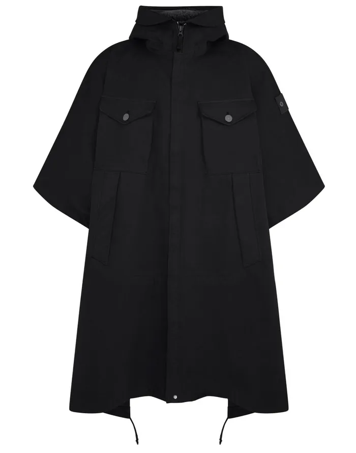 717F1 Raso Gommato Double Ghost Piece Hooded Cape In BlackJackets Black Mens Stone Island Coats and Jackets