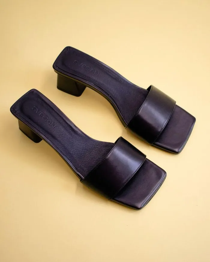 ALOHAS Mules Women Squared 8211 Black Vegan Leather Sandals