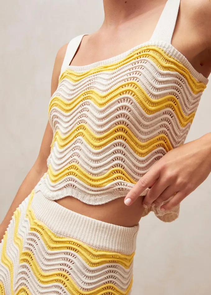 ALOHAS Tops Women Macari 8211 Yellow and Cream Knit Top