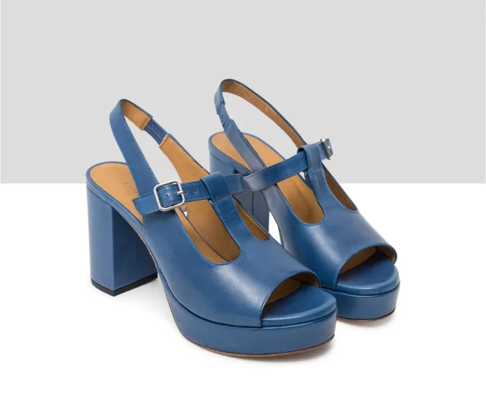 Audley Shoes High Heel Leather Sandal Julita Blue Women High Heel