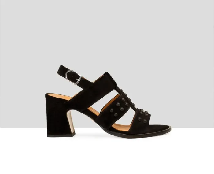 Audley Shoes Medium Heel Leather Sandal Bolita Black Women High Heel