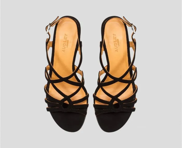 Audley Shoes Medium Heel Leather Sandal Bonita Black Women High Heel