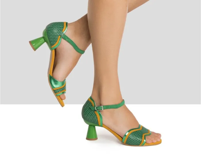 Audley Shoes Medium Heel Leather Sandal Halyna Green Women Medium Heel