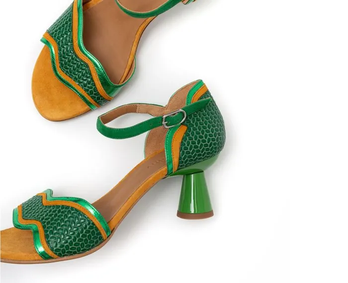 Audley Shoes Medium Heel Leather Sandal Halyna Green Women Medium Heel