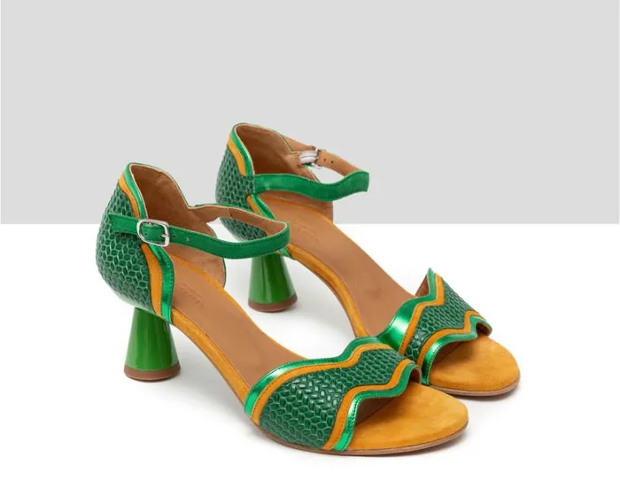 Audley Shoes Medium Heel Leather Sandal Halyna Green Women Medium Heel