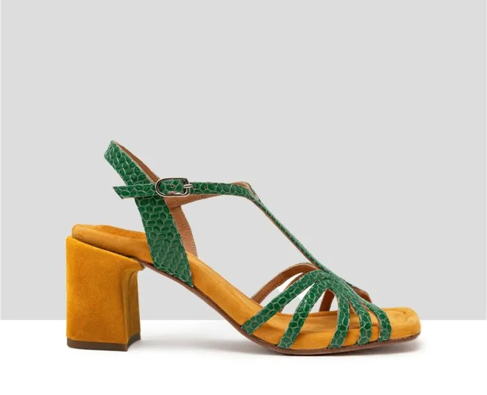 Audley Shoes Medium Heel Leather Sandal Hasmik Green Women Medium Heel