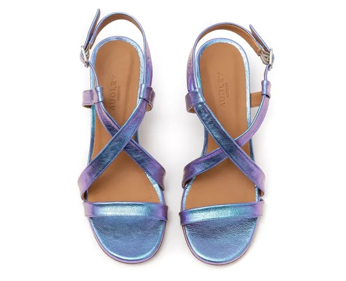 Audley Shoes Medium Heel Leather Sandal Himar Blue Women Medium Heel