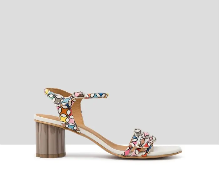 Audley Shoes Medium Heel Leather Sandal Juncal Print Women Medium Heel