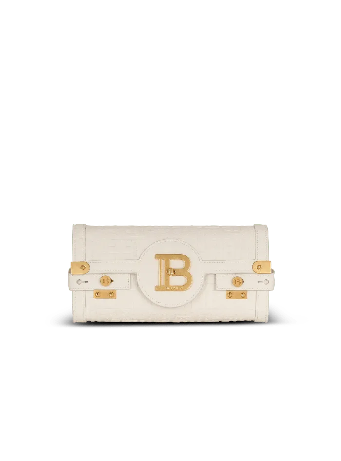 Balmain BBuzz 23 Monogrammed Grained Leather Clutch Beige Women Crossbody Bags Balmain BBuzz 23 Monogrammed Grained Leather Clutch Beige Women Crossbody Bags