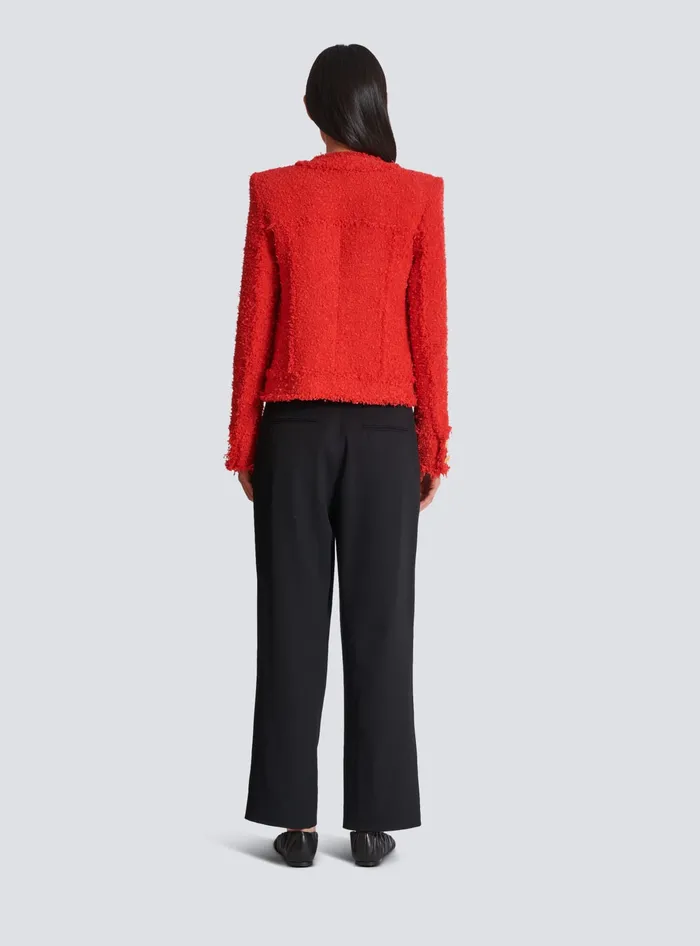 Balmain Cropped Tweed Jacket Red Women Jackets And Blazers