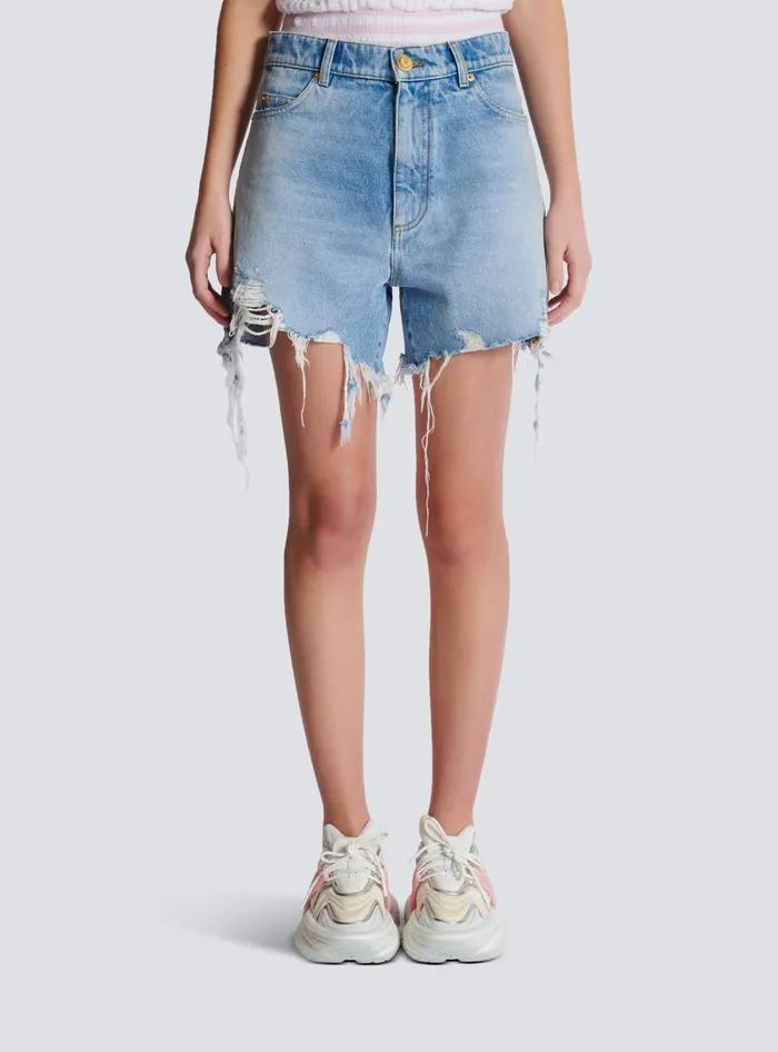 Balmain Light Blue Denim Shorts Blue Women Denim