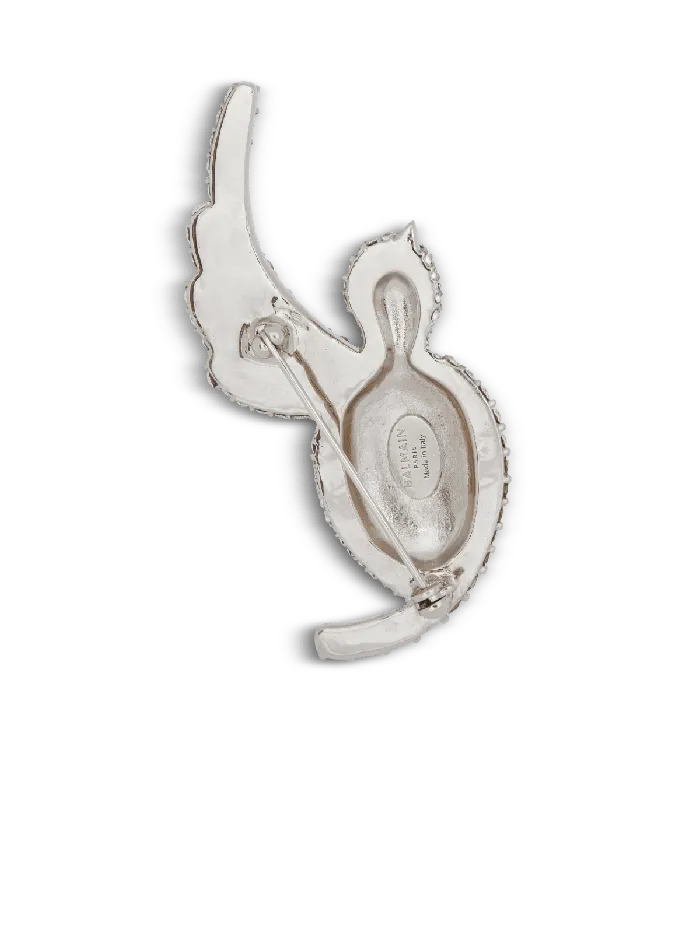 Balmain Rhinestone And Palladium Swallow Brooch Silver Women Fashion Jewelry