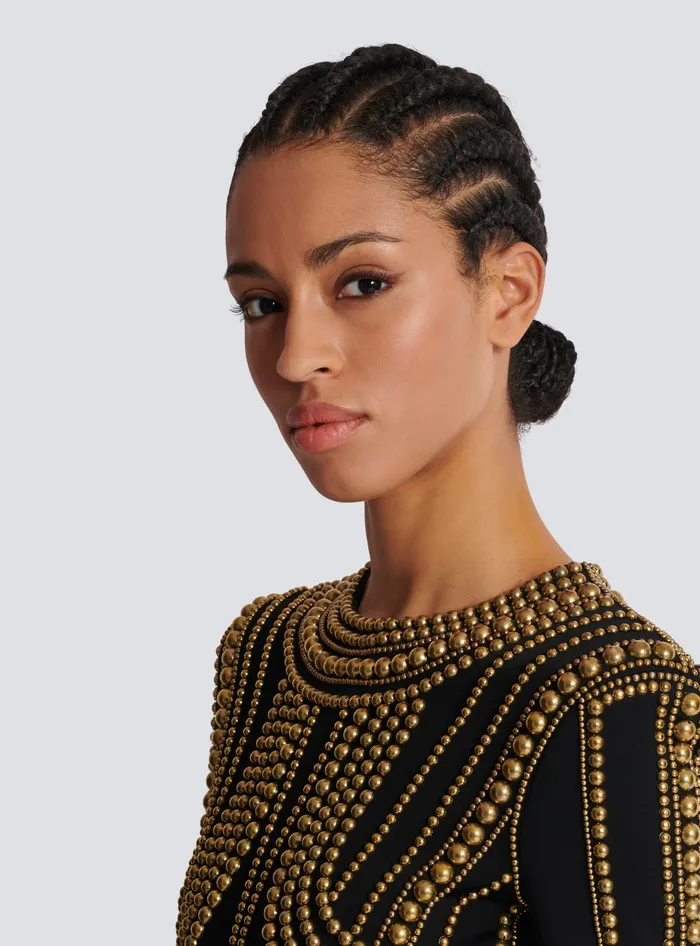 Balmain Short Gold Beadembroidered Dress Gold Women Dresses