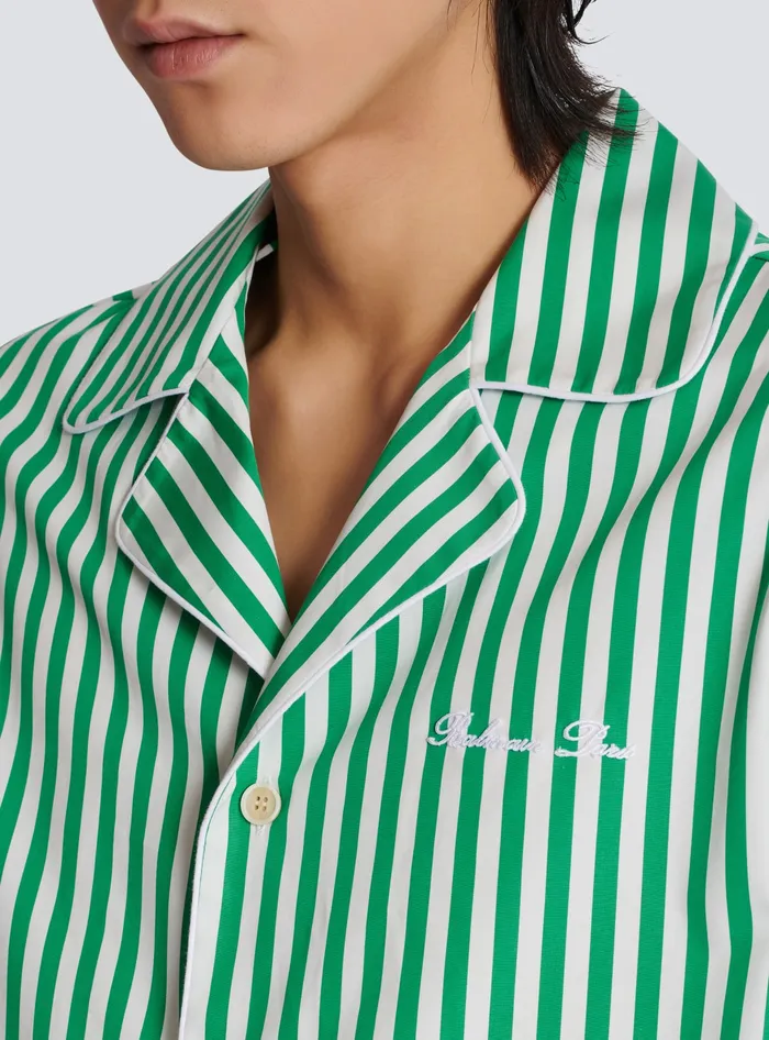 Balmain Shortsleeved Striped Cotton Pyjama Shirt Green Men Shirts And Polos