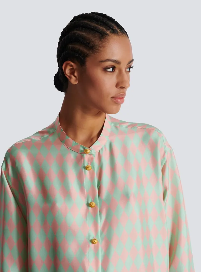 Balmain Standingcollar Shirt With Diamond Print Multicolor Women Tops And Shirts