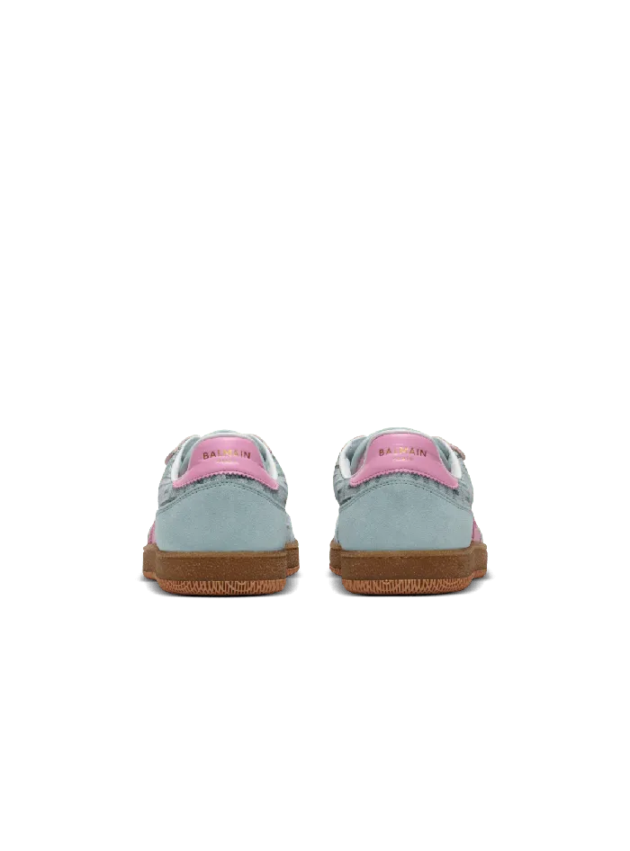 Balmain Swan Leather And Denim Monogram Sneakers Blue Women Sneakers