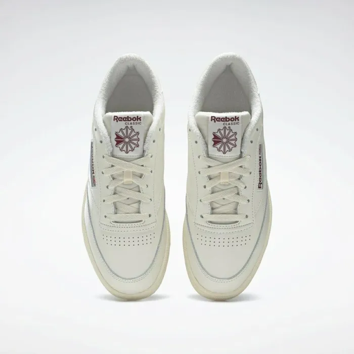 Classics Shoes Mens Reebok Club C 85 Shoes Classic White Classic White Collegiate Burgundy