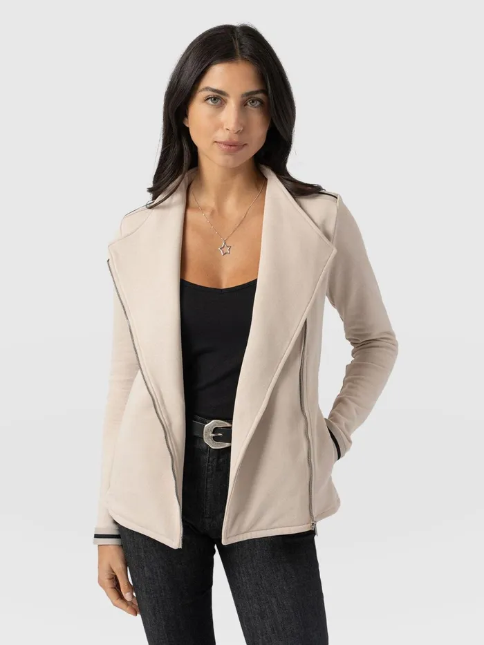 Cotton Biker JacketLight BeigeBlackCream Stripe Blackcream Stripe Women Saint And Sofia Coats and Jackets