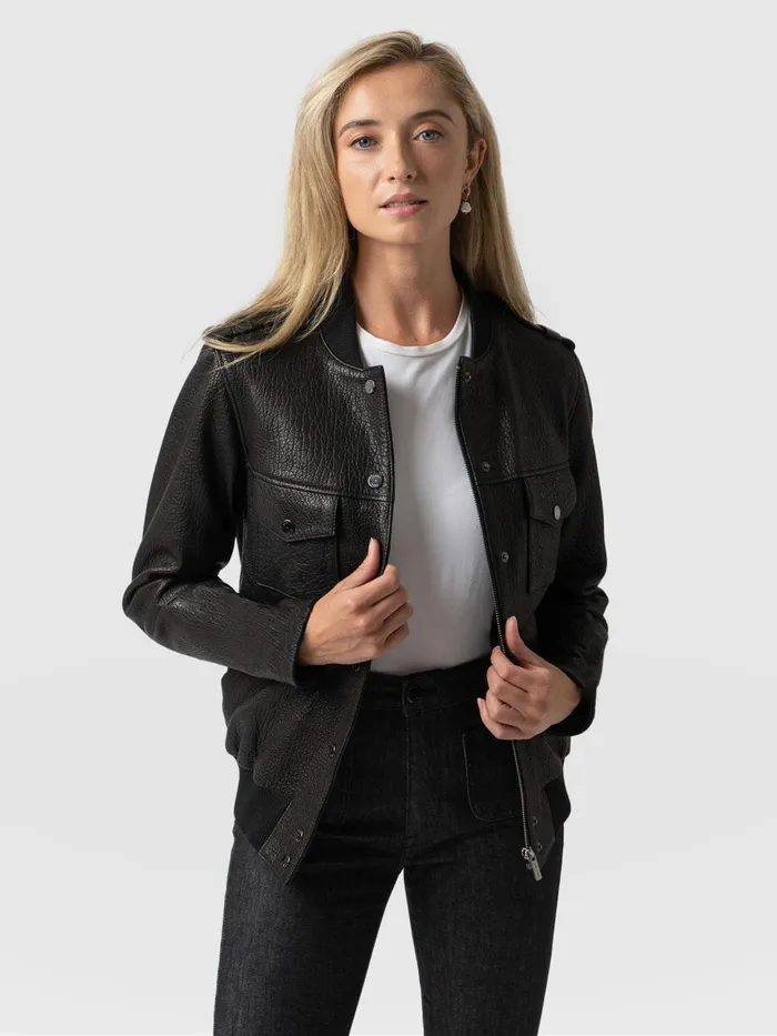 Delphi Leather Bomber Jacket 8211 Black Black Women Saint And Sofia Coats and Jackets Delphi Leather Bomber Jacket 8211 Black Black Women Saint And Sofia Coats and Jackets