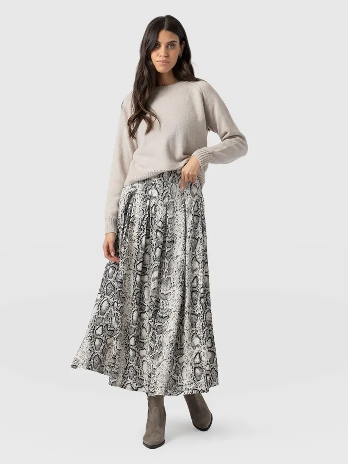 Eliza Pleated Skirt 8211 Cream Snake Cream Snake Women Saint And Sofia Skirts
