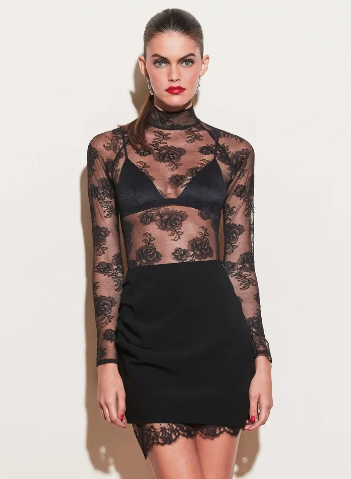 Fleur Du Mal Bodysuits Women Bouquet Lace Turtleneck Bodysuit Black Fleur Du Mal Bodysuits Women Bouquet Lace Turtleneck Bodysuit Black