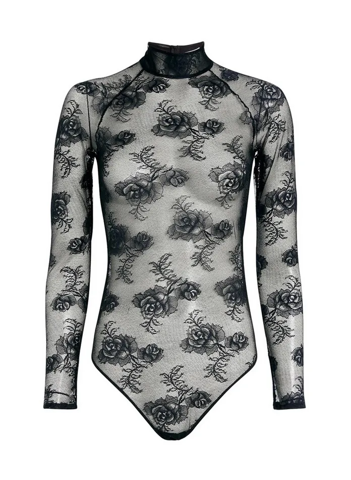 Fleur Du Mal Bodysuits Women Bouquet Lace Turtleneck Bodysuit Black Fleur Du Mal Bodysuits Women Bouquet Lace Turtleneck Bodysuit Black