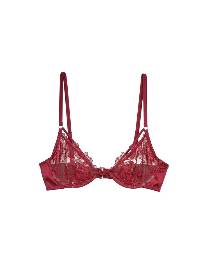 Fleur Du Mal Bras Women Rose Embroidery Demi Bra Mulberry Fleur Du Mal Bras Women Rose Embroidery Demi Bra Mulberry