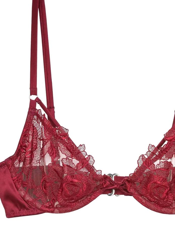 Fleur Du Mal Bras Women Rose Embroidery Demi Bra Mulberry Fleur Du Mal Bras Women Rose Embroidery Demi Bra Mulberry