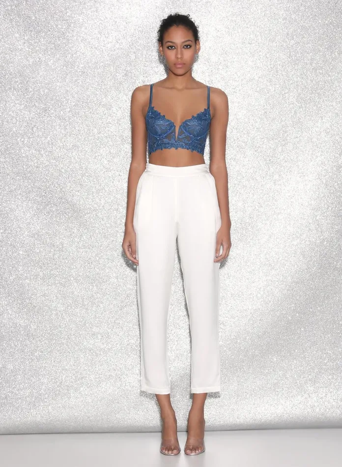 Fleur Du Mal Bustiers and Bra Tops Women Denim Lily Embroidery Longline Demi Bra Denim Fleur Du Mal Bustiers and Bra Tops Women Denim Lily Embroidery Longline Demi Bra Denim