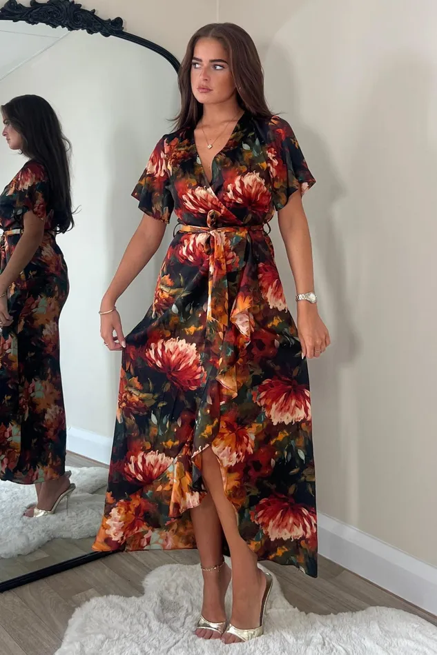 Girl In Mind Maxi Dresses Farrah Split Hem Maxi Dress Orange Floral 8211 Women Girl In Mind Maxi Dresses Farrah Split Hem Maxi Dress Orange Floral 8211 Women