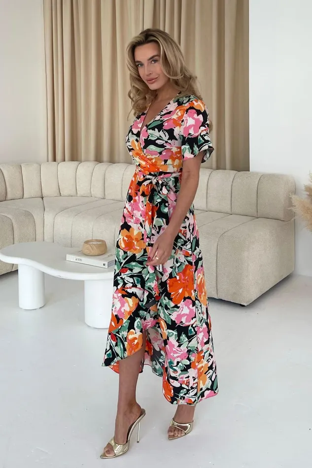 Girl In Mind Wrap Dresses Farrah Orange Floral Split Hem Frill Detail Maxi Dress 8211 Women
