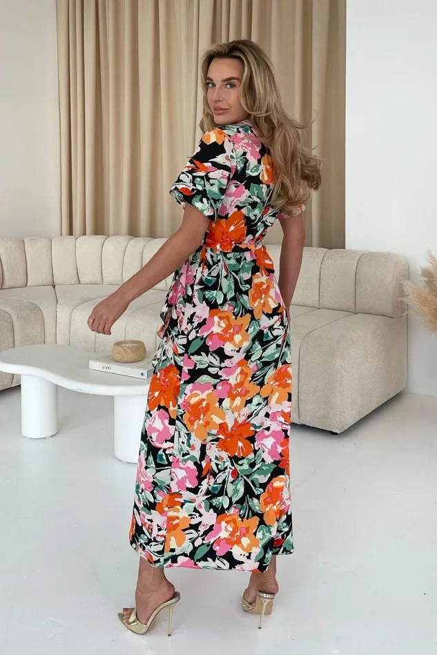Girl In Mind Wrap Dresses Farrah Orange Floral Split Hem Frill Detail Maxi Dress 8211 Women