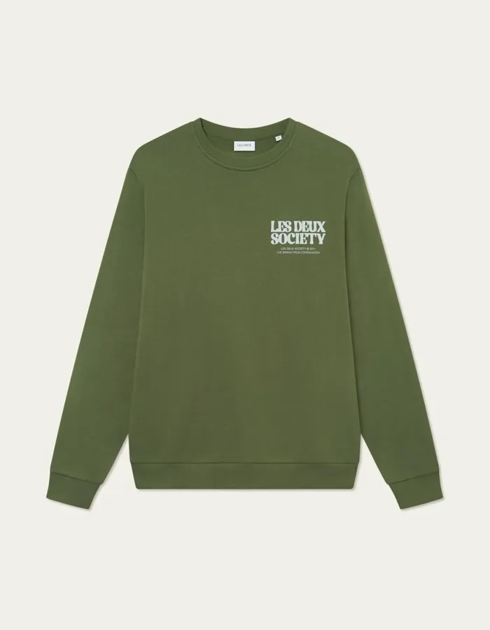 HoodiesSweatshirts Men Les Deux Society Sweatshirt 8211 Chive GreenSmoke Green