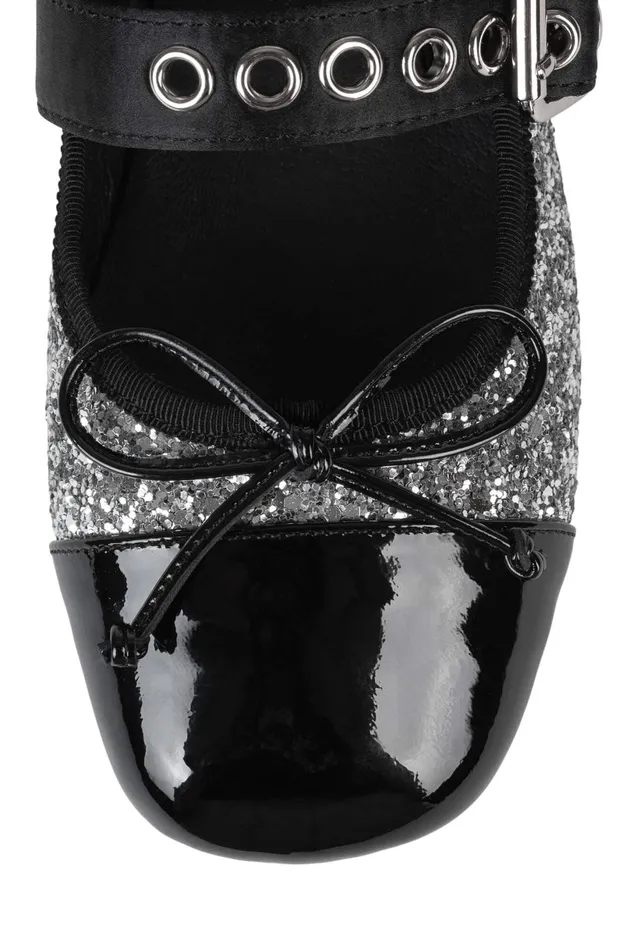 Jeffrey Campbell BALLETIC Silver Glitter Black Combo Women Ballet Flats