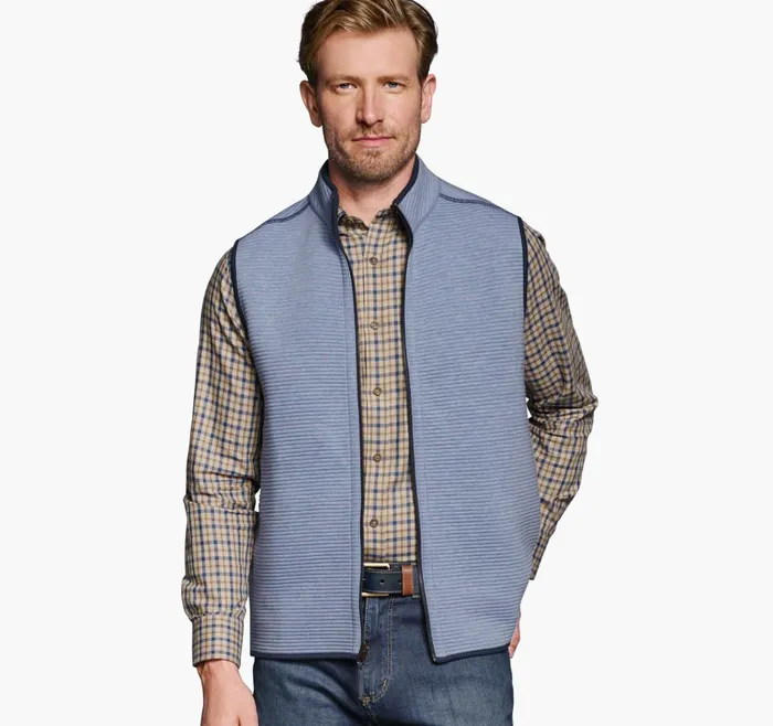 JohnstonandMurphy Coats Jackets and Vests Reversible Channel Quilted Vest Light Blue Heathernavy 8211 Men