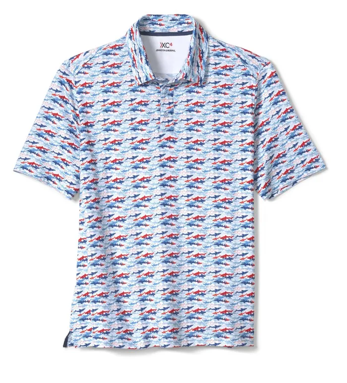 JohnstonandMurphy Polos and Tees Xc4 Performance Polo Bluered Shark 8211 Men