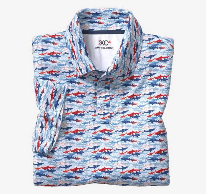 JohnstonandMurphy Polos and Tees Xc4 Performance Polo Bluered Shark 8211 Men