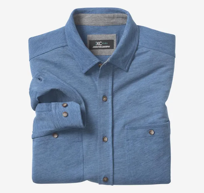 JohnstonandMurphy Shirts Xc Flex Stretch Indigo LongSleeve Shirt Blue 8211 Men
