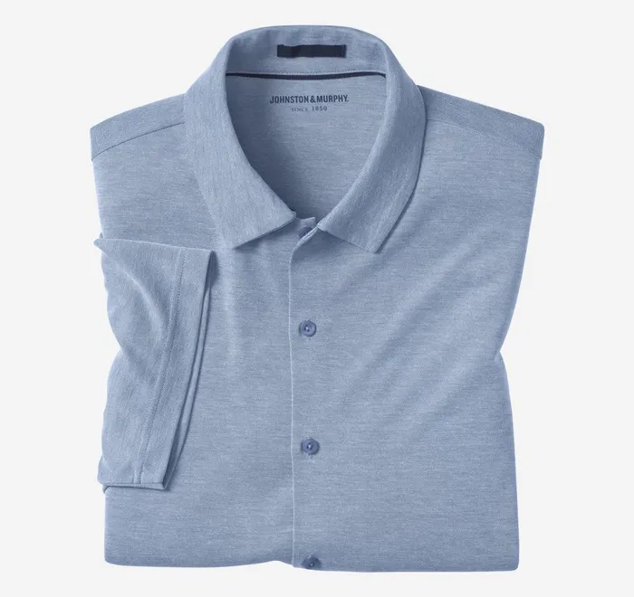 JohnstonandMurphy ShortSleeve Shirts Vintage Birdseye ButtonFront Shirt Blue 8211 Men