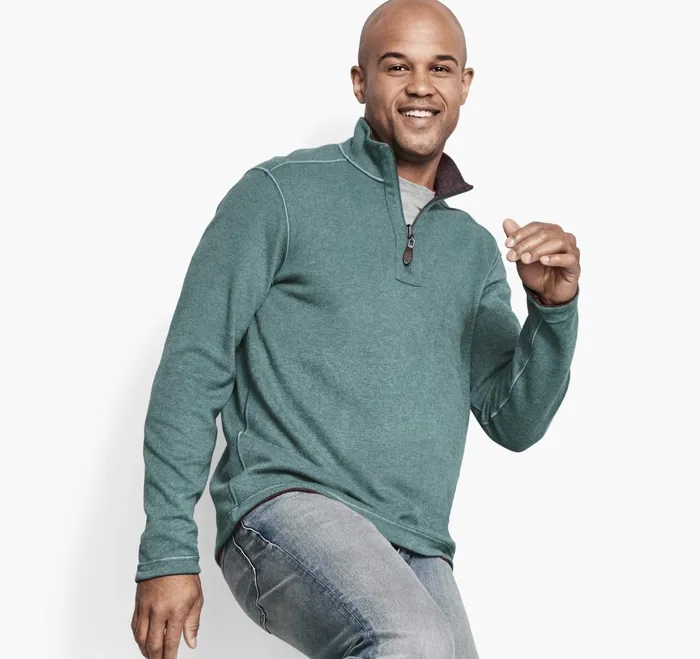 JohnstonandMurphy Sweaters and Knits Reversible Solid QuarterZip Emeraldbrown 8211 Men