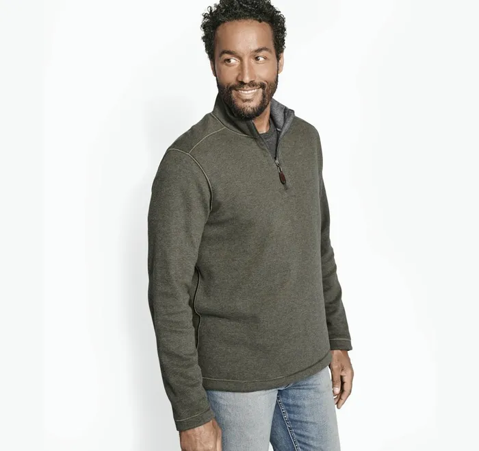 JohnstonandMurphy Sweaters and Knits Reversible Solid QuarterZip Olivecharcoal 8211 Men