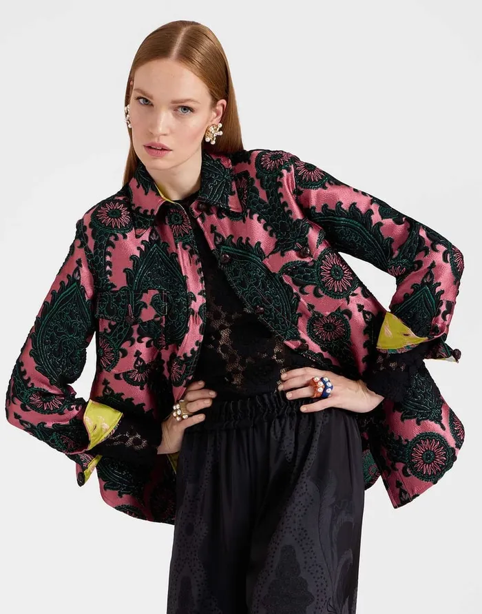 La Doublej Better Than Your Boyfriend039s Jacket Oltrarno Pink In Jacquard Women Outerwear La Doublej Better Than Your Boyfriend039s Jacket Oltrarno Pink In Jacquard Women Outerwear