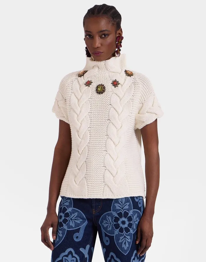 La Doublej Portrait Top Solid Ivory In Chunky Wool Women Knitwear
