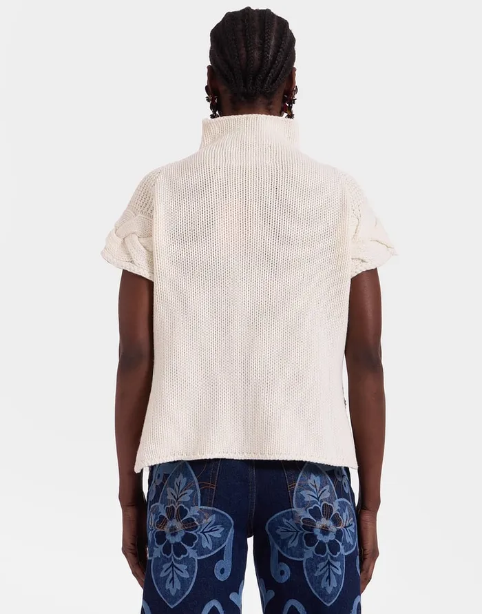 La Doublej Portrait Top Solid Ivory In Chunky Wool Women Knitwear