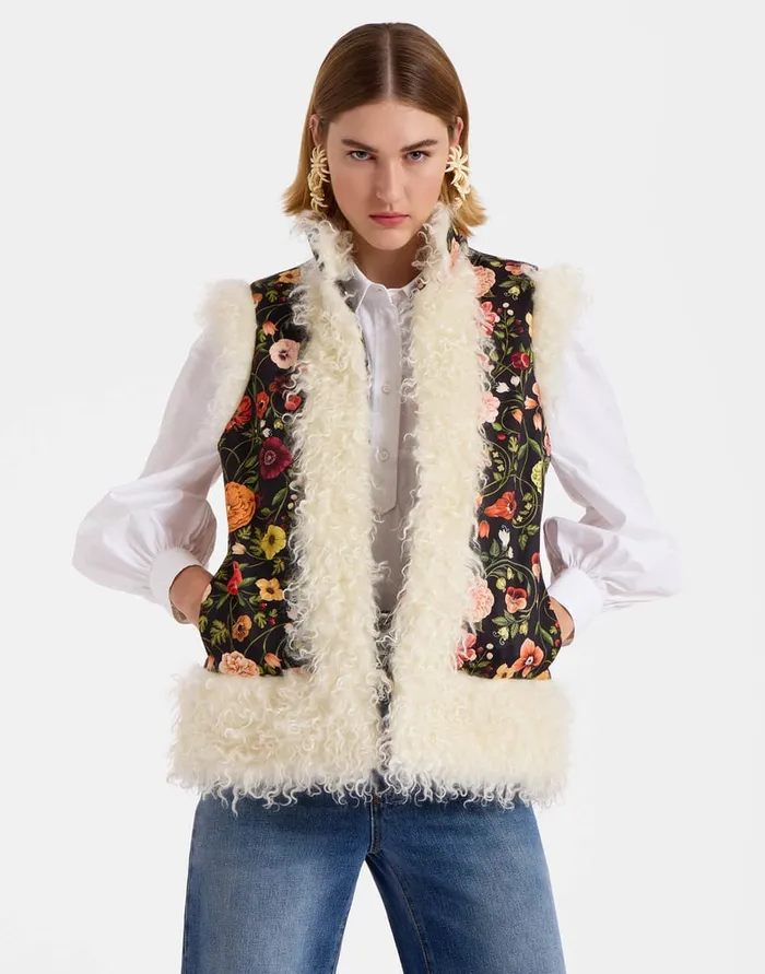 La Doublej Sleeveless Folk Jacket Botticelli Black In Compact Jersey Women Outerwear La Doublej Sleeveless Folk Jacket Botticelli Black In Compact Jersey Women Outerwear