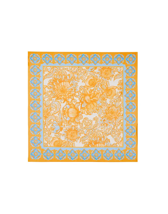 La Doublej Square Scarf Anemone Orange In Cotton and Silk Women Foulards and Scarves