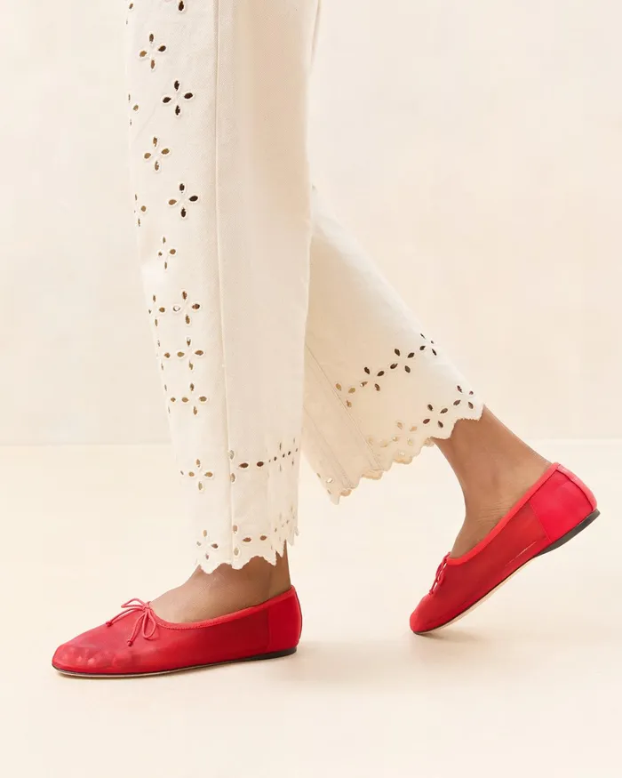Loeffler Randall Landon Mesh Red Ballet Flat Women Flats and Loafers