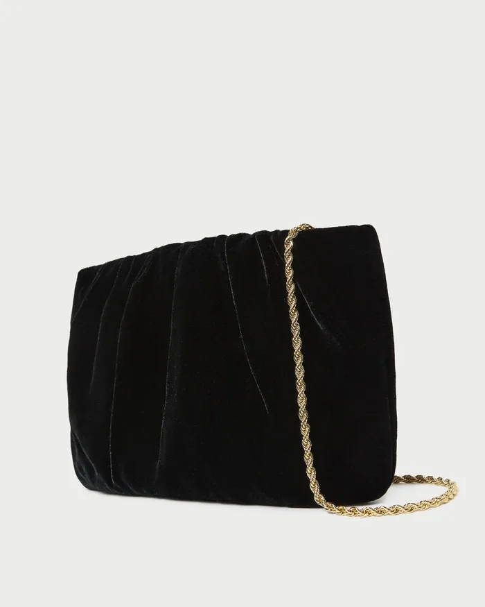 Loeffler Randall Serena Black Gathered Velvet Clutch Women Clutches Loeffler Randall Serena Black Gathered Velvet Clutch Women Clutches