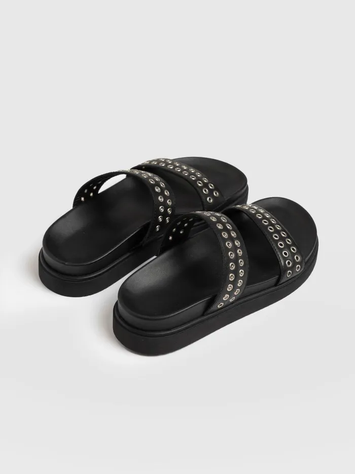 Maddox Eyelet Slides 8211 Black Black Women Saint And Sofia All Sandals