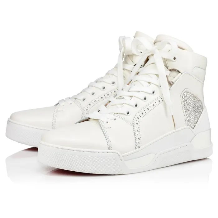 Men Loubikick Strass Hightop Sneakers 8211 Calf Leather 8211 White White Christian Louboutin High Top Sneakers
